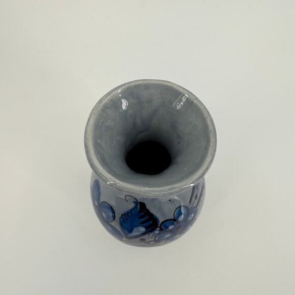 Vintage Mexican Tonala Pottery Vase 8 in Signed Hand Painted Blue Bird Floral - Picture 3 of 6